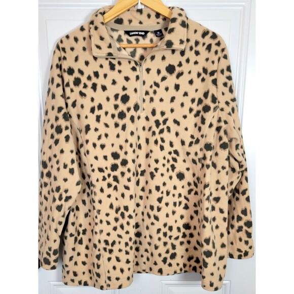 Lands' End Womens Plus Size Animal Print Fleece Pullover Sweater Size 1X - Picture 1 of 6